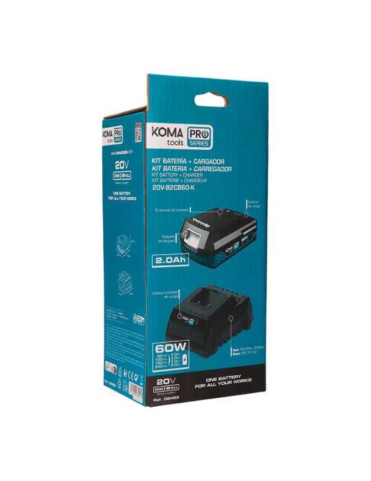 Pack Batería Li-Ion 20 V 2.0 Ah (08770) + Cargador 20 V 60 W (08772) KOMA TOOLS