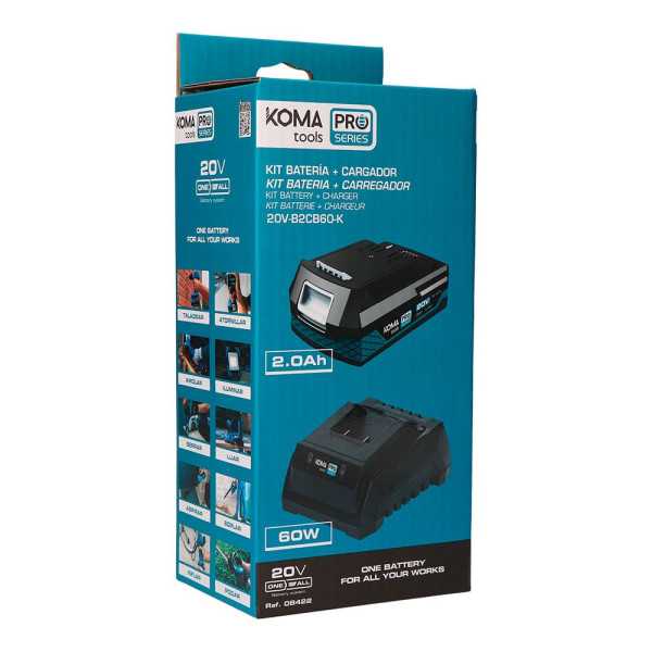 Pack Batería Li-Ion 20 V 2.0 Ah (08770) + Cargador 20 V 60 W (08772) KOMA TOOLS
