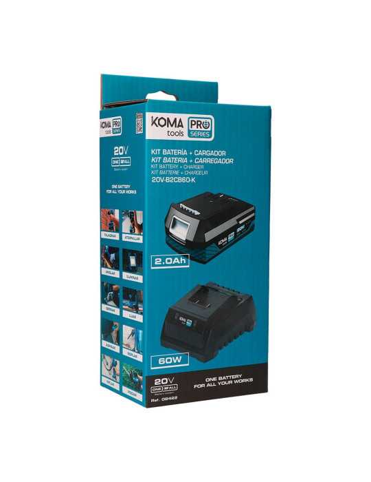 Pack Batería Li-Ion 20 V 2.0 Ah (08770) + Cargador 20 V 60 W (08772) KOMA TOOLS