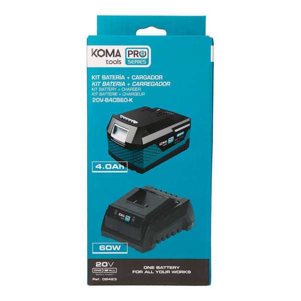 Pack Batería Li-Ion 20 V 4.0 Ah (08771) + Cargador 20 V 60 W (08772) KOMA TOOLS