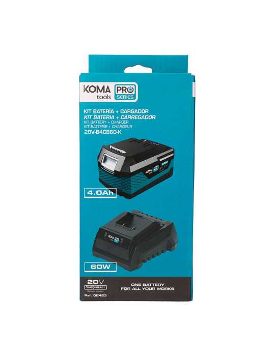 Pack Batería Li-Ion 20 V 4.0 Ah (08771) + Cargador 20 V 60 W (08772) KOMA TOOLS