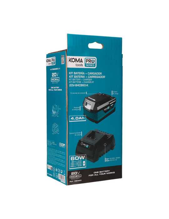 Pack Batería Li-Ion 20 V 4.0 Ah (08771) + Cargador 20 V 60 W (08772) KOMA TOOLS