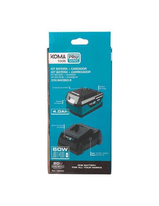 Pack Batería Li-Ion 20 V 4.0 Ah (08771) + Cargador 20 V 60 W (08772) KOMA TOOLS