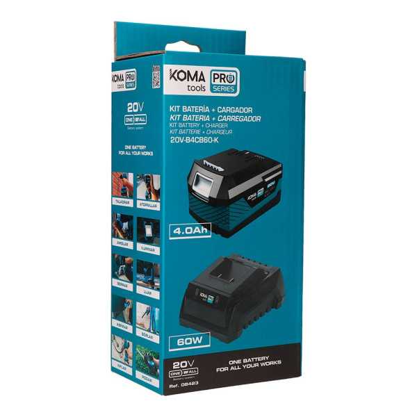 Pack Batería Li-Ion 20 V 4.0 Ah (08771) + Cargador 20 V 60 W (08772) KOMA TOOLS