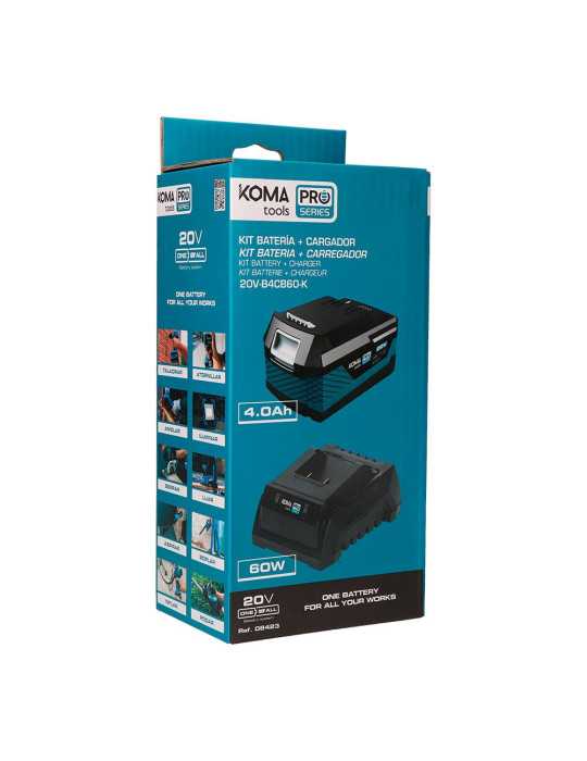 Pack Batería Li-Ion 20 V 4.0 Ah (08771) + Cargador 20 V 60 W (08772) KOMA TOOLS