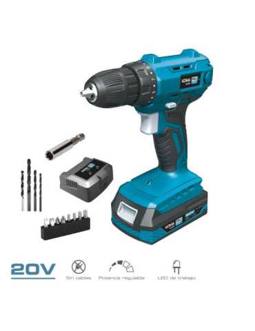 Kit Taladro Atornillador 20 V con Batería 2,0Ah y Cargador KOMA TOOLS