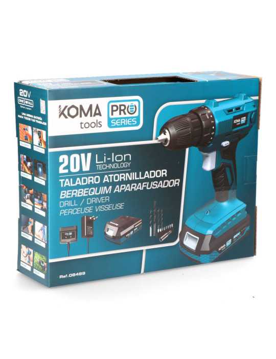 Kit Taladro Atornillador 20 V con Batería 2,0Ah y Cargador KOMA TOOLS