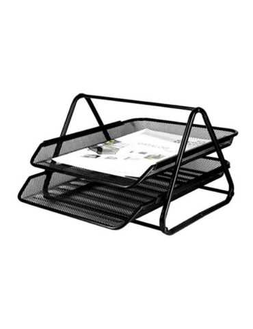 Bandeja Sobremesa Metálica con Rejilla Negra GXA100, 2 Bandejas Móviles, 30 x 35 x 18,5 cm Q-CONNECT