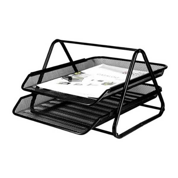 Bandeja Sobremesa Metálica con Rejilla Negra GXA100, 2 Bandejas Móviles, 30 x 35 x 18,5 cm Q-CONNECT