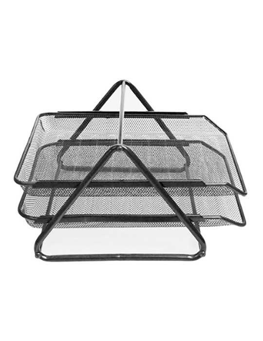 Bandeja Sobremesa Metálica con Rejilla Negra GXA100, 2 Bandejas Móviles, 30 x 35 x 18,5 cm Q-CONNECT