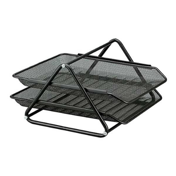 Bandeja Sobremesa Metálica con Rejilla Negra GXA100, 2 Bandejas Móviles, 30 x 35 x 18,5 cm Q-CONNECT