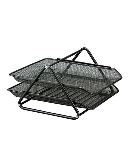 Bandeja Sobremesa Metálica con Rejilla Negra GXA100, 2 Bandejas Móviles, 30 x 35 x 18,5 cm Q-CONNECT