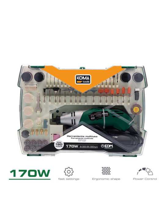 Multiherramienta Rotativa 170W, 190 Accesorios, con Cable 2 m KOMA TOOLS