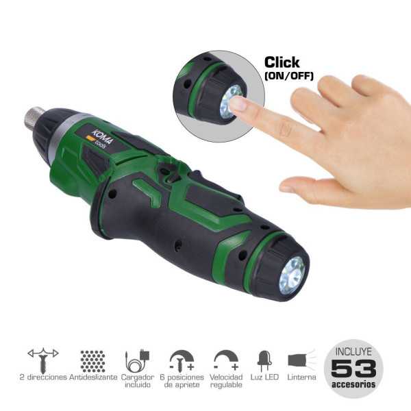 Kit Atornillador Recargable 3,6 V con 53 Accesorios y Cargador KOMA TOOLS