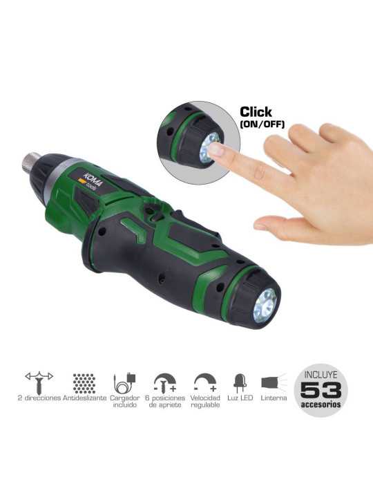 Kit Atornillador Recargable 3,6 V con 53 Accesorios y Cargador KOMA TOOLS