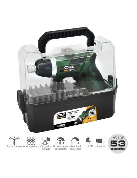 Kit Atornillador Recargable 3,6 V con 53 Accesorios y Cargador KOMA TOOLS