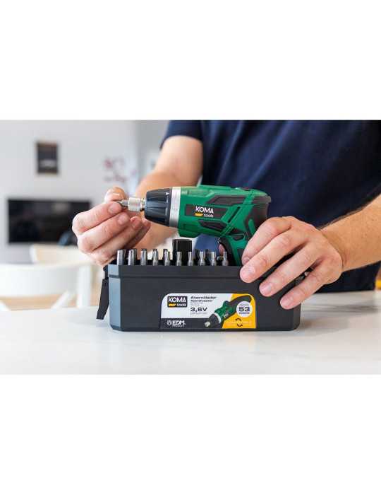 Kit Atornillador Recargable 3,6 V con 53 Accesorios y Cargador KOMA TOOLS