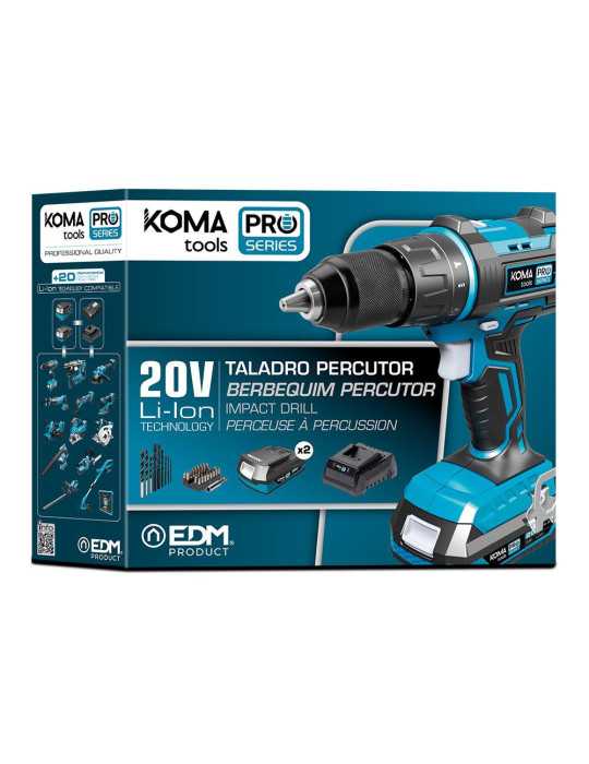 Kit Taladro Percutor Atornillador 20 V Pro Series con 2 Baterias 2.0A y Cargador KOMA TOOLS