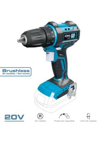 Taladro Atornillador 20 V Brushless, sin Batería Ni Cargador, Portabrocas Ø10 mm, 18,5 x 7 x 19,6 cm KOMA TOOLS