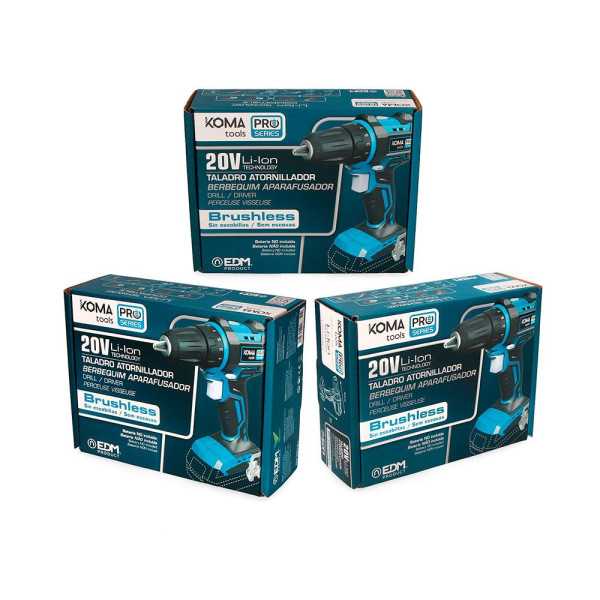 Taladro Atornillador 20 V Brushless, sin Batería Ni Cargador, Portabrocas Ø10 mm, 18,5 x 7 x 19,6 cm KOMA TOOLS