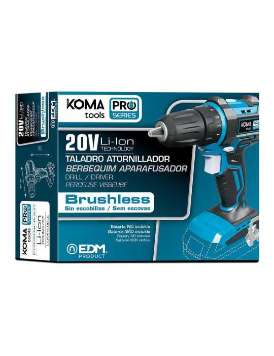 Taladro Atornillador 20 V Brushless, sin Batería Ni Cargador, Portabrocas Ø10 mm, 18,5 x 7 x 19,6 cm KOMA TOOLS