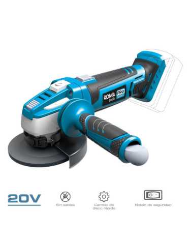 Amoladora Angular 20 V Ø115 mm sin Batería Ni Cargador, 28,9 x 23,9 cm KOMA TOOLS