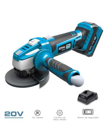 Kit Amoladora Angular 20 V Ø115 mm con 1 BATERíA 4.0Ah y Cargador 08772 KOMA TOOLS