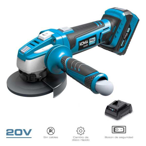 Kit Amoladora Angular 20 V Ø115 mm con 1 BATERíA 4.0Ah y Cargador 08772 KOMA TOOLS