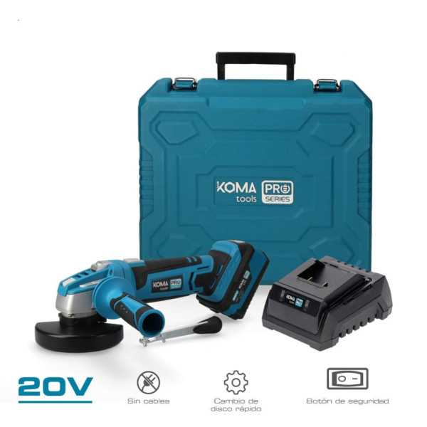 Kit Amoladora Angular 20 V Ø115 mm con 1 BATERíA 4.0Ah y Cargador 08772 KOMA TOOLS