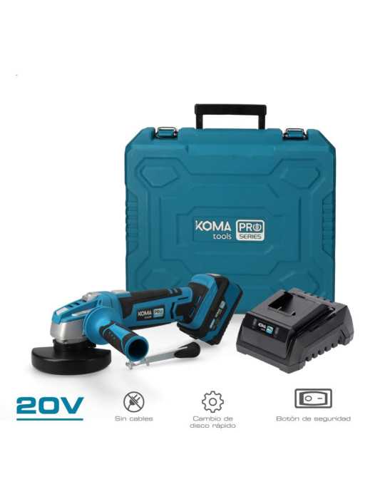 Kit Amoladora Angular 20 V Ø115 mm con 1 BATERíA 4.0Ah y Cargador 08772 KOMA TOOLS