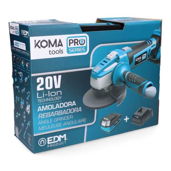Kit Amoladora Angular 20 V Ø115 mm con 1 BATERíA 4.0Ah y Cargador 08772 KOMA TOOLS