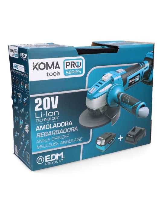 Kit Amoladora Angular 20 V Ø115 mm con 1 BATERíA 4.0Ah y Cargador 08772 KOMA TOOLS