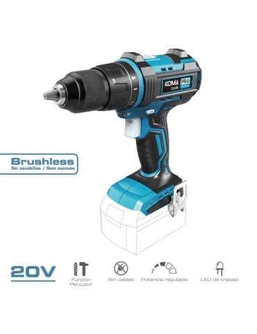 Taladro Percutor Atornillador Brushless 20 V, sin Batería Ni Cargador KOMA TOOLS