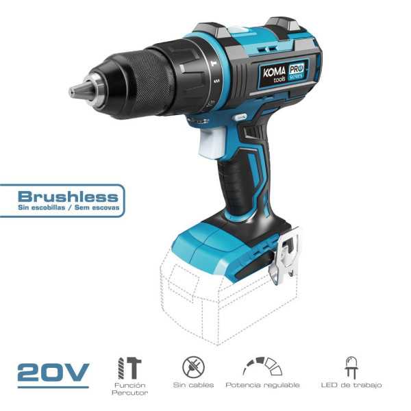 Taladro Percutor Atornillador Brushless 20 V, sin Batería Ni Cargador KOMA TOOLS