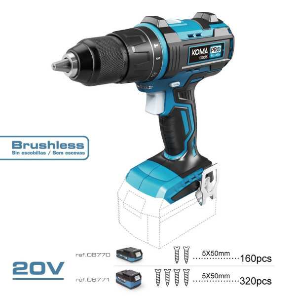 Taladro Percutor Atornillador Brushless 20 V, sin Batería Ni Cargador KOMA TOOLS