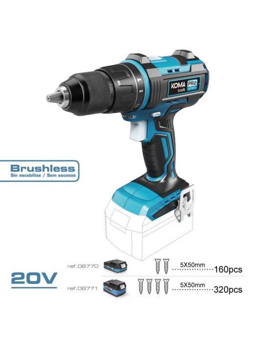 Taladro Percutor Atornillador Brushless 20 V, sin Batería Ni Cargador KOMA TOOLS