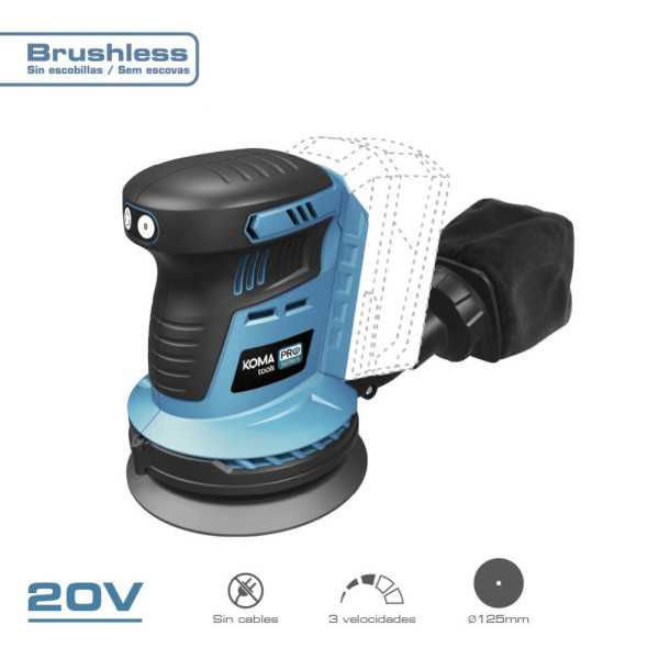 Lijadora Excentrica Brushless 20 V sin Batería Ni Cargador, 13 x 30 x 15 cm KOMA TOOLS