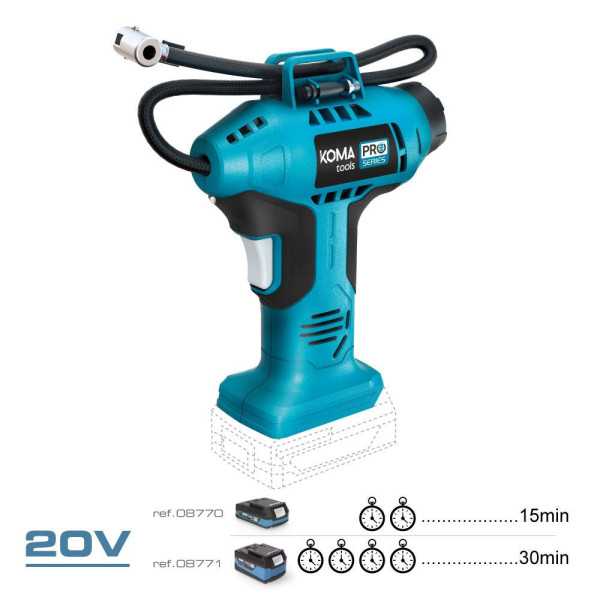 Compresor de Aire 20 V 11 bar, sin Batería Ni Cargador, 7,5 x 17,5 x 22,5 cm KOMA TOOLS