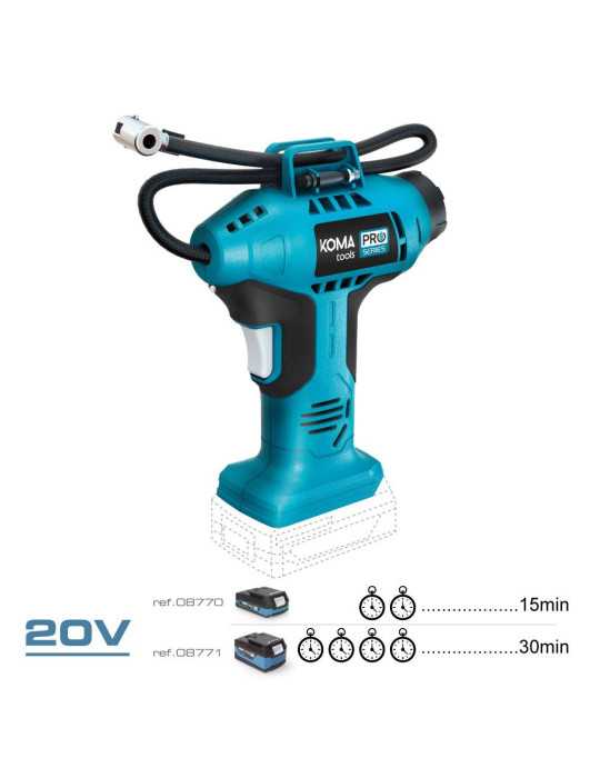 Compresor de Aire 20 V 11 bar, sin Batería Ni Cargador, 7,5 x 17,5 x 22,5 cm KOMA TOOLS