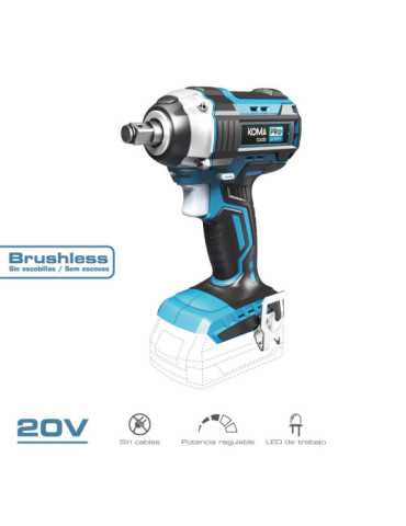 Llave de Impacto Brushless 20 V 280 Nm sin Batería Ni Cargador KOMA TOOLS