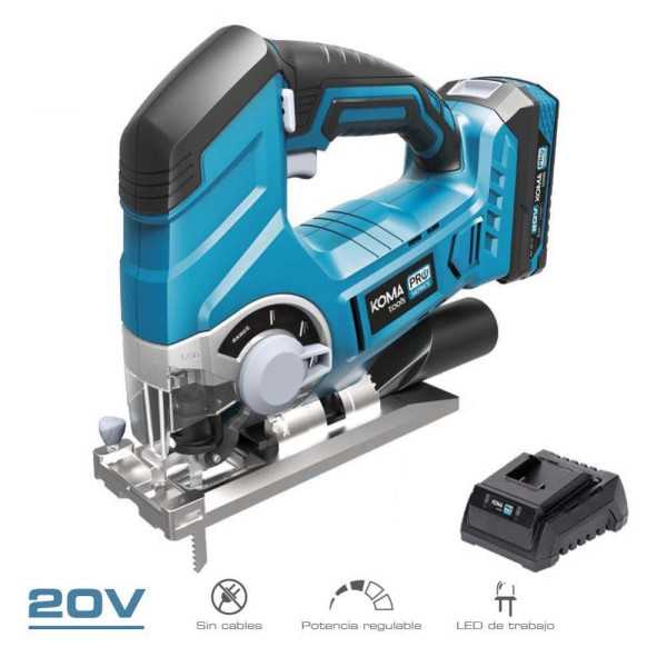 Kit Sierra de Calar 20 V con Bateria 2.0A y Cargador 08772. 23 x 21,5 cm KOMA TOOLS