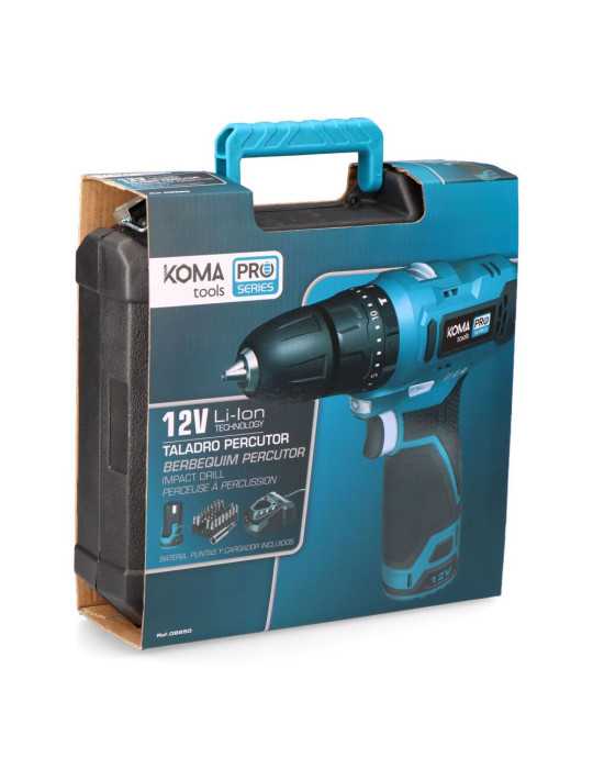 Kit Taladro Percutor 12 V con Accesorios, Batería 2.0Ah y Cargador KOMA TOOLS