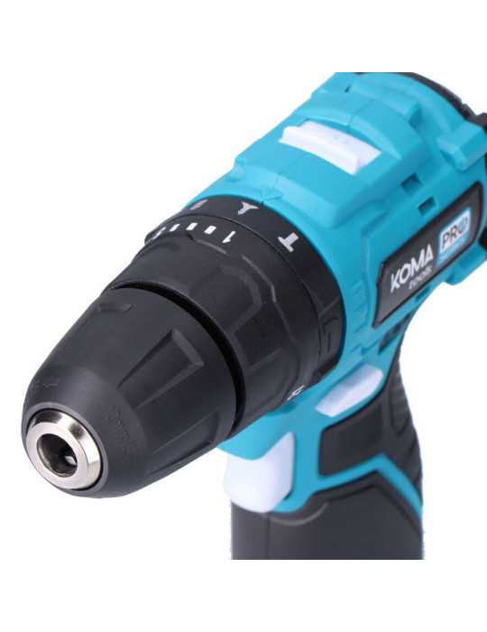 Kit Taladro Percutor Brushless 12 V con Accesorios, Batería 2.0Ah y Cargador KOMA TOOLS