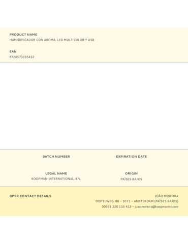 Humidificador con Aroma y LED Multicolor y USB BASIC & CO 2