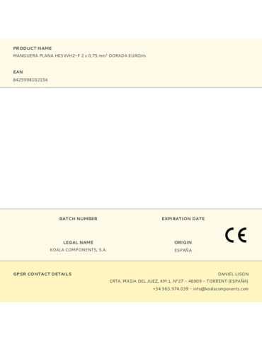 Lote de 200 Unidades Manguera Plana H03VVH2-F 2 x 0,75 mm² Dorada EURO/m KOALA COMPONENTS 2