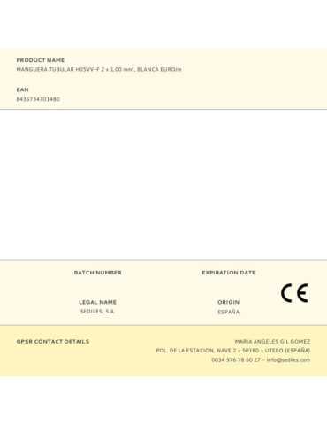 Lote de 100 Unidades Manguera Tubular H05VV-F 2 x 1,00 mm², Blanca EURO/m SEDILES 2