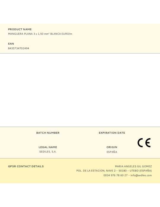 Lote de 100 Unidades Manguera Plana 3 x 1,50 mm² Blanca EURO/m SEDILES