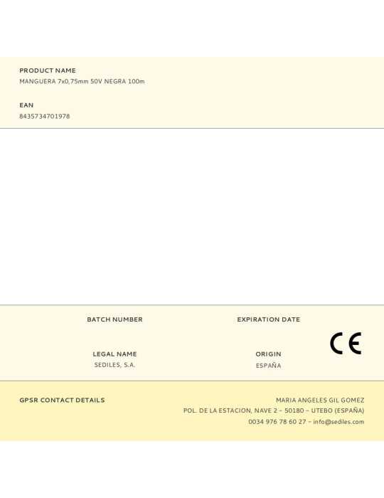 Lote de 100 Unidades Manguera 7x0,75mm 50V Negra 100m SEDILES