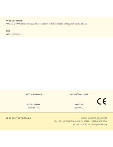 Lote de 100 Unidades Cable Paralelo Transparente Audio 2 x 0,75 mm EURO/m SEDILES 2