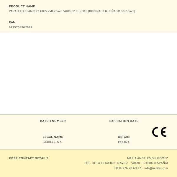 Lote de 100 Unidades Cable Paralelo Blanco y Gris Audio 2 x 0,75 mm EURO/m (Bobina Pequeña Ø180x60mm) SEDILES